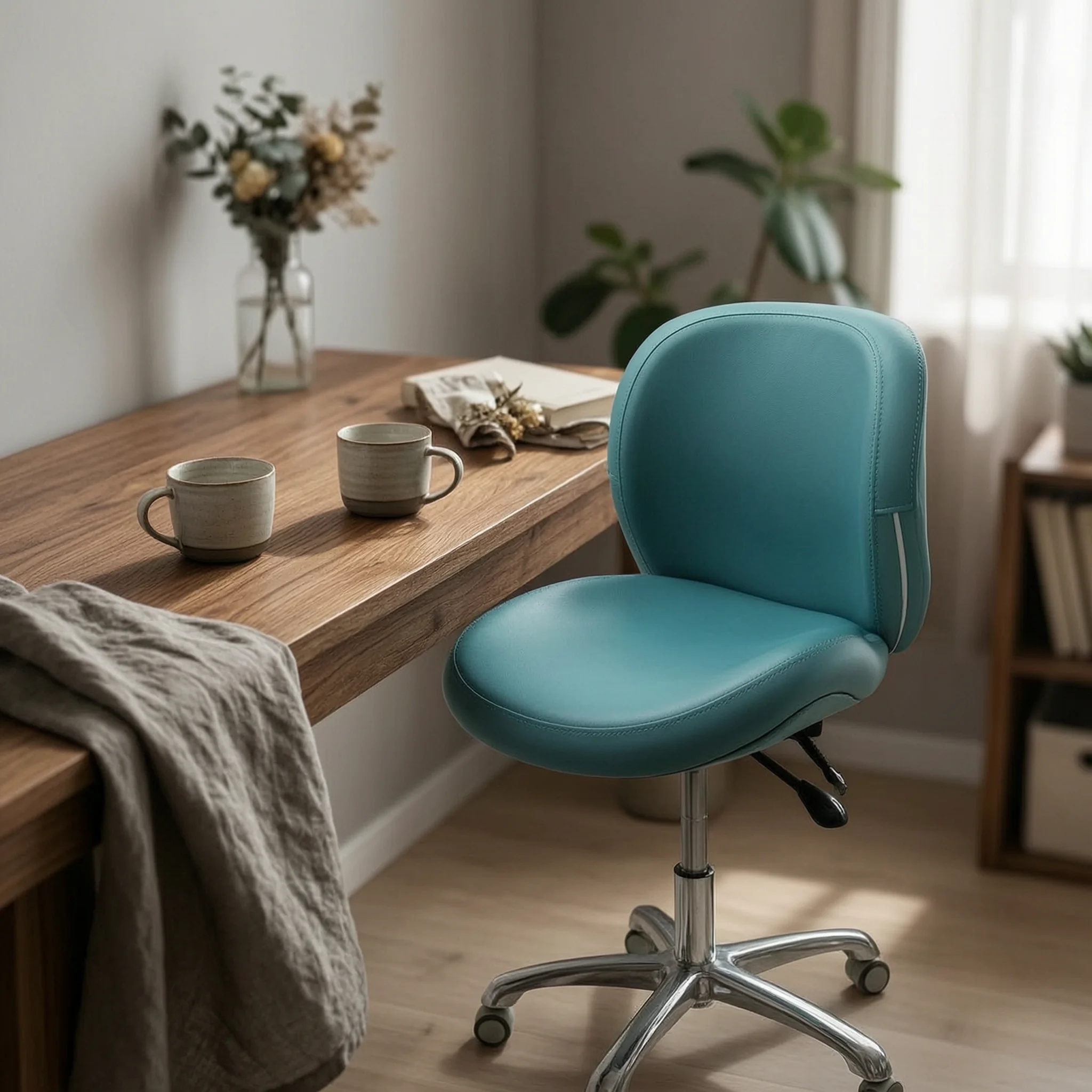 Upholstered Swivel Chair Stitched Edges Swivel Desk Chair Seating Cushioned Office Furniture Comfortable Upholstery