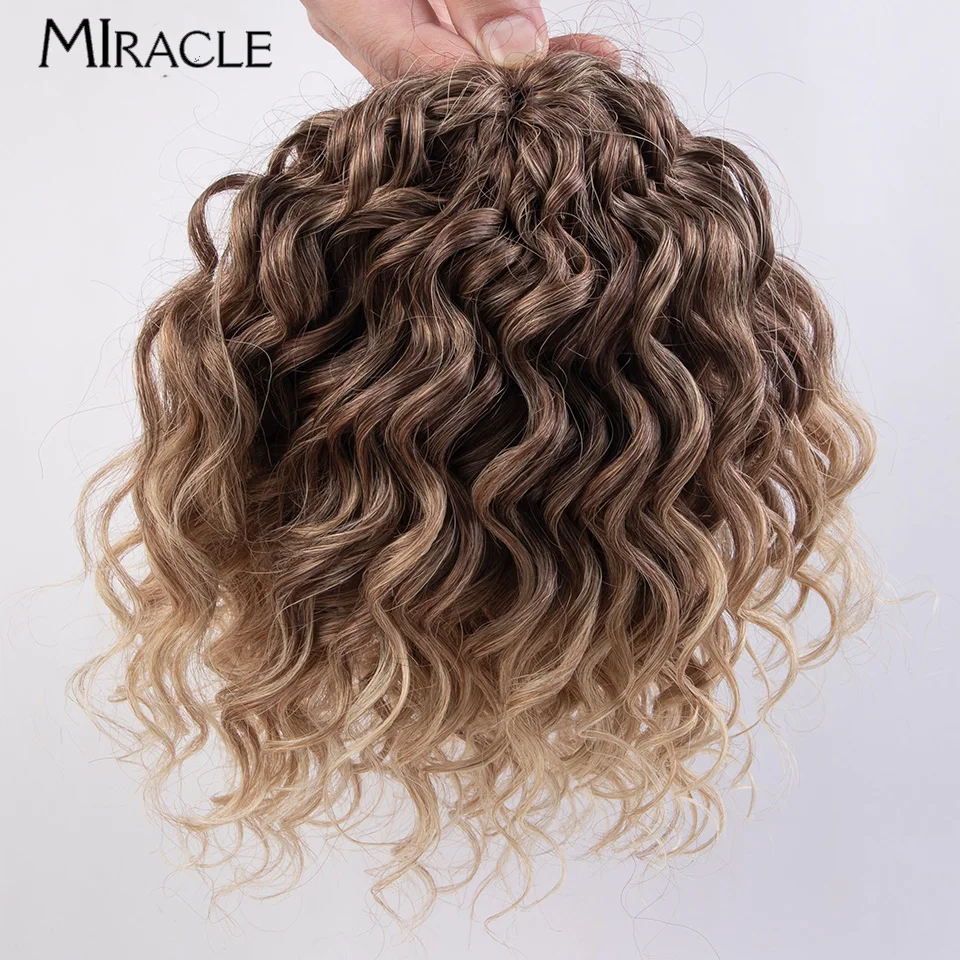 MILAGRE-Curly Crochet Hair Extensions, Trança Sintética, Onda de Água, Ombre, Loiro, Rosa, Cabelo Falso, Gancho Tranças, 10\