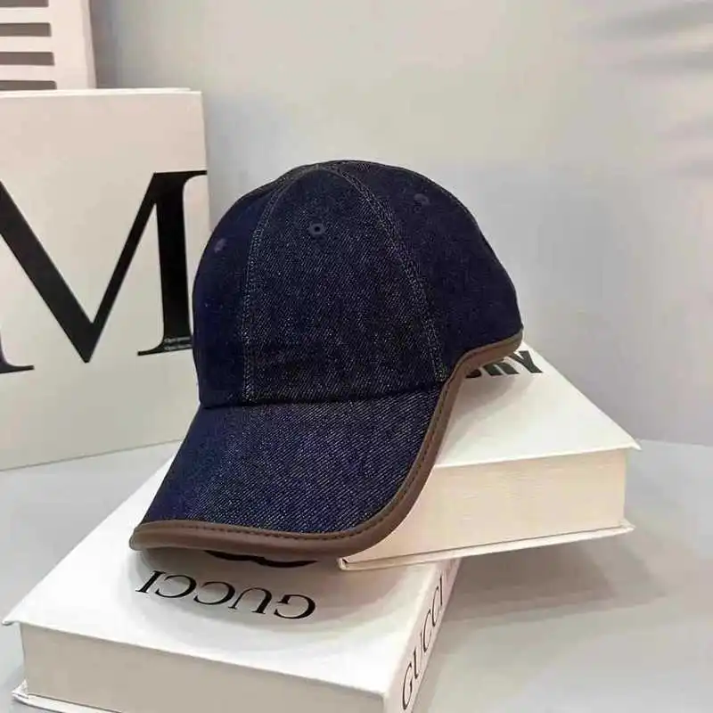 Dark Denim Baseball Cap with Trim, Unisex Retro Soft-Top Sun Hat, Versatile New Fashion Duckbill Cap