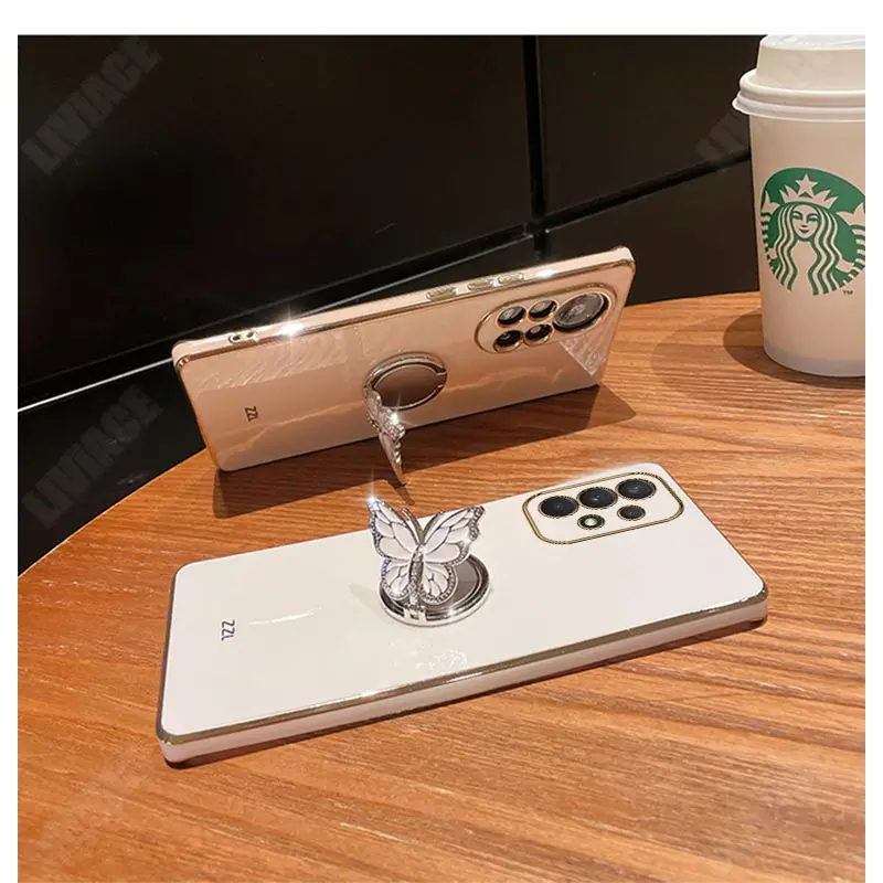 Butterfly Ring Phone Holder Plating Case for Samsung Galaxy A53 A52 A52S A73 A33 A72 A32 4G 5G A51 A71 A12 A22 M32 Stand Cover