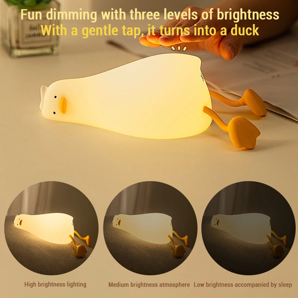 Dimmable Duck Night Light para Amamentação Kids Room, LED Silicone Duck Lamp, abajur, USB recarregável, deitada plana, 3 Nível