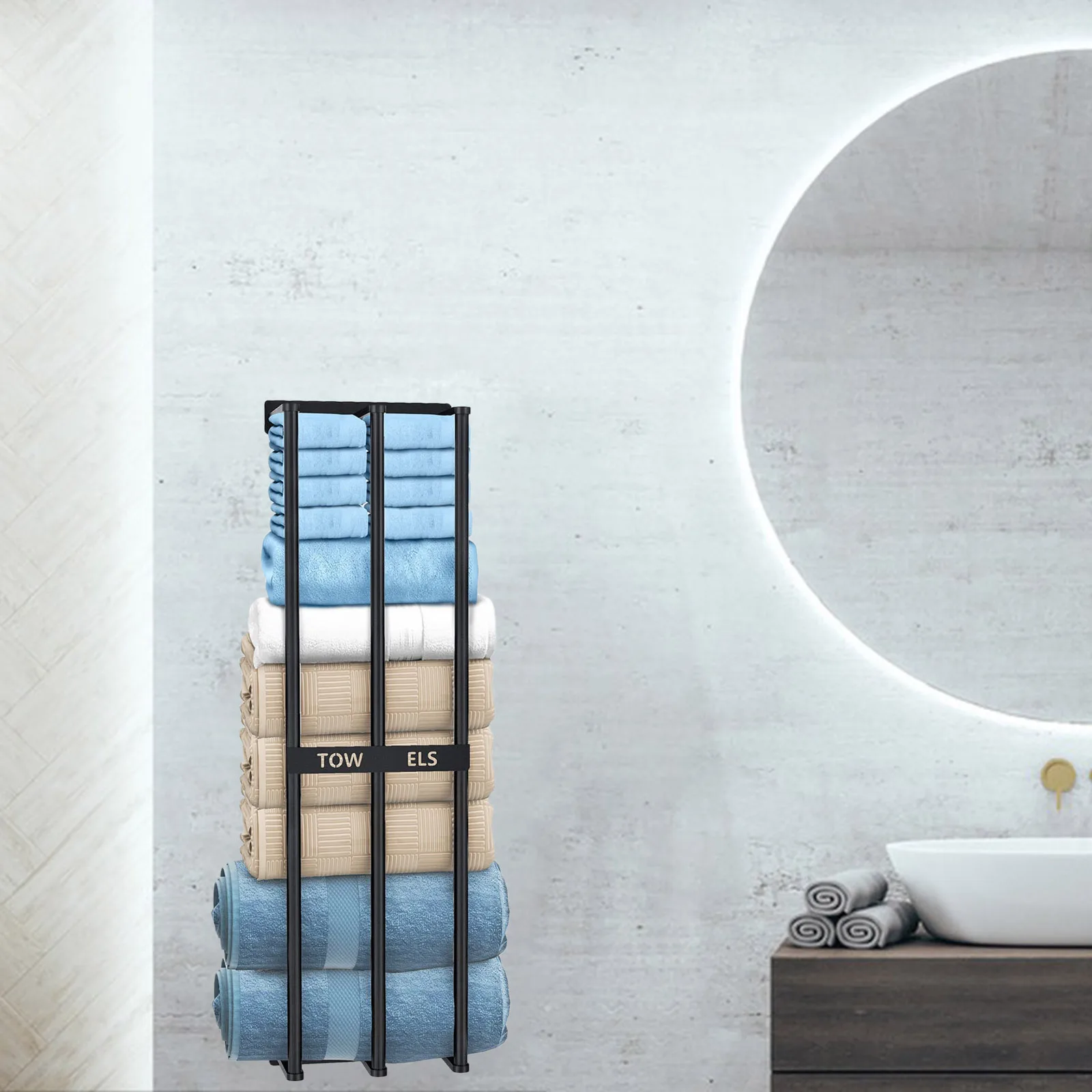 

Wall Mounted Towel Rack 20x15x71CM Black Bathroom ganizer Storage Holder For Small Spaces Bath H Beach Towels Rust Proof Strong
