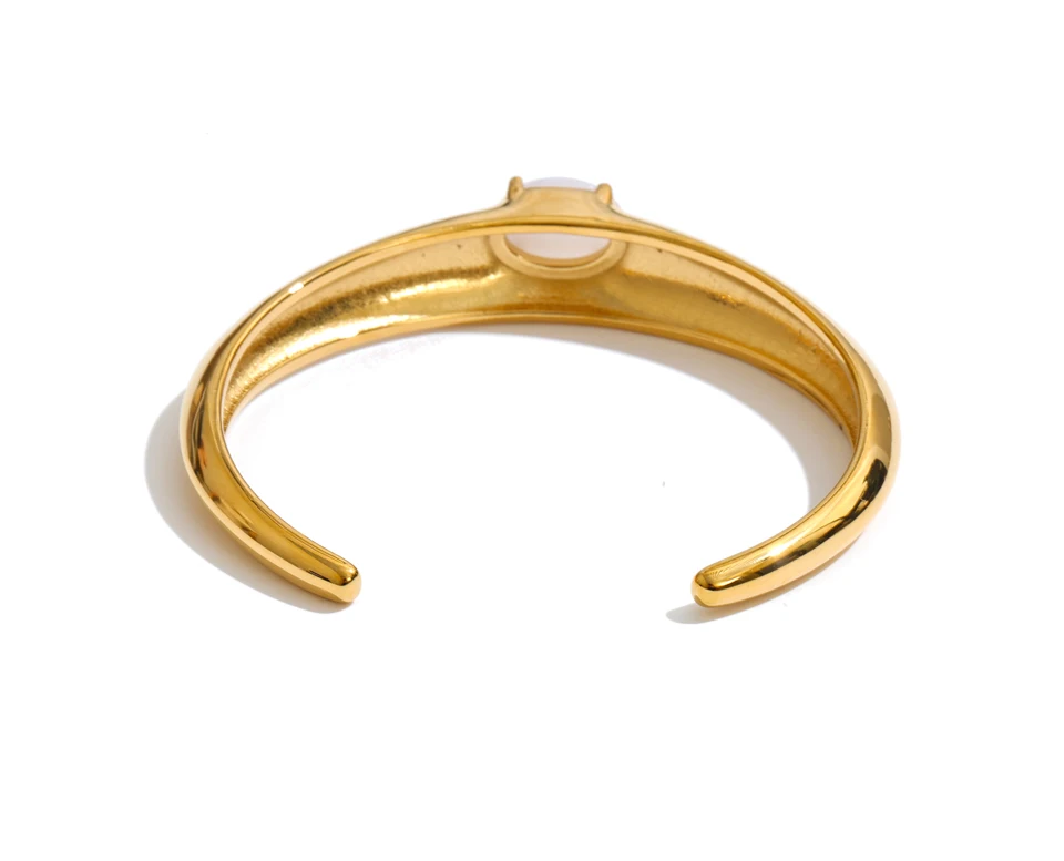 Yhpup 61 mm Manschetten-Armreif aus Edelstahl mit künstlichen Perlen, wasserdicht, personalisierter Sommer-Handgelenkschmuck – Detail 2