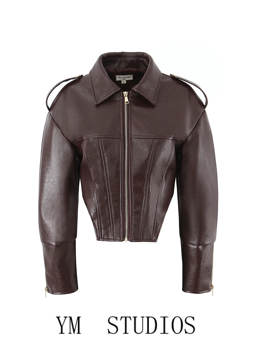 Retro American Motorcycle Style Short Leather Jacket Women's Waist-Cinching Zipper Coat Cool Belly-Baring Flip-Collar Design