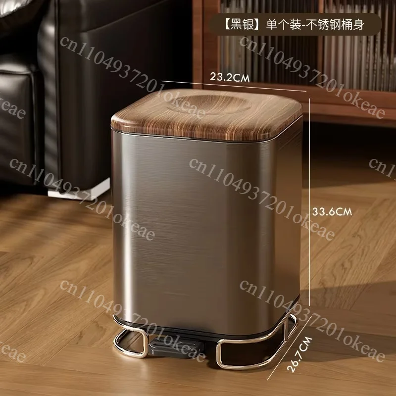 Household Pedal Stainless Steel Trash Can Mid-century Style Large Capacity Lidded Waste Bin for Living Room Indoor Use