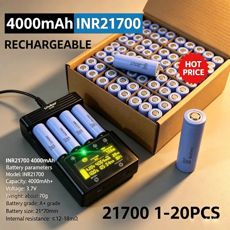 INR 21700-40T Rechargeable Li-ion Battery 4000mAh 3.7V 30A High Discharge Large Capacity for Vape Power Tools E-bike