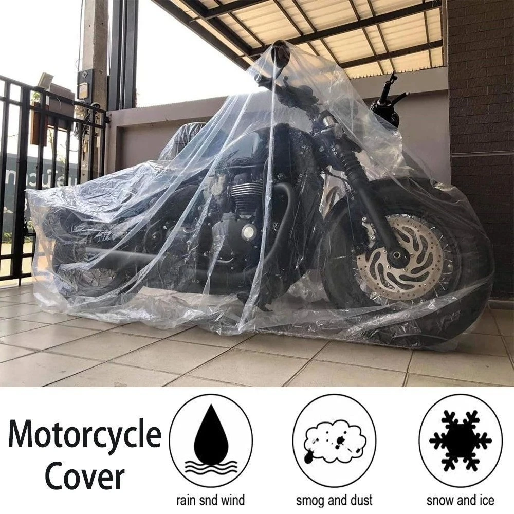 1 Pcs Disposable Transparent Plastic Motorcycle Bicycle Cover Waterproof Dustproof All Season Outdoor Rain Protection Protective