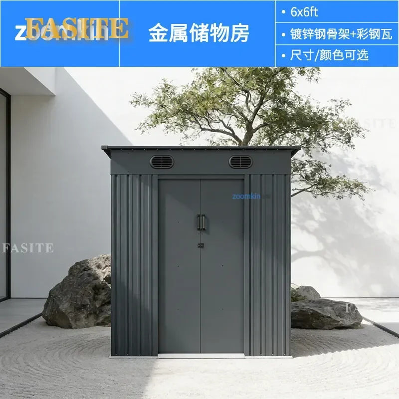 For Slant Roof Outdoor Garden Tool Storage Shed Mobile Iron Cabinet Simple Construction Site Temporary Yard Room Durable