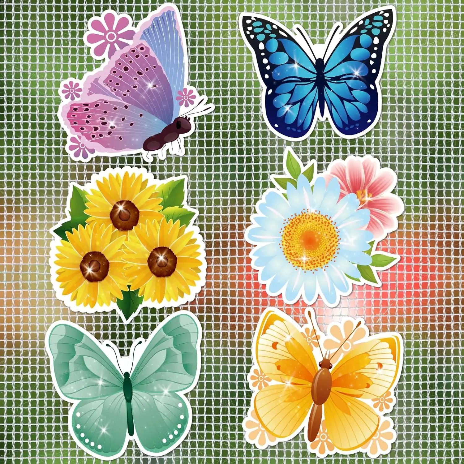 12Pcs Butterfly Flower Screen Door Magnets, Double Sided Magnetic Stickers, Bird Safety Decor for Courtyard Sliding Door