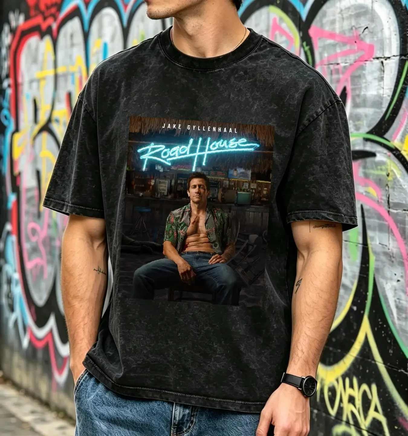 washed T Shirt Road House Jake Gyllenhall Movie Fan long or short sleeves vintage Washed Breathable Stylish fashion