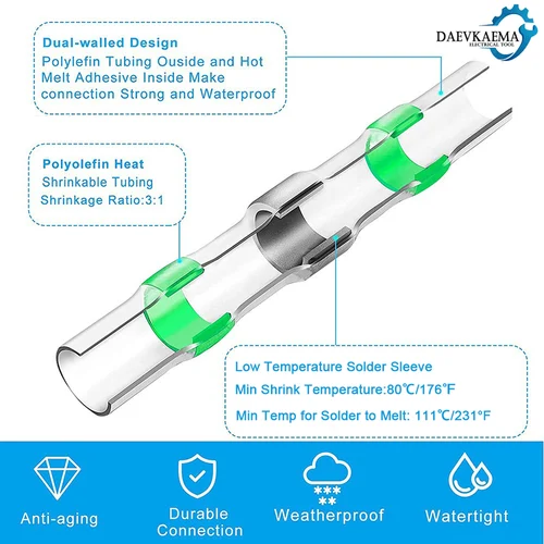 Imagen 2 del producto 100/200 Uds conectores termorretráctiles terminales de tubo de manga conector de Cable de empalme a tope eléctrico empalme Cable aislado de soldadura