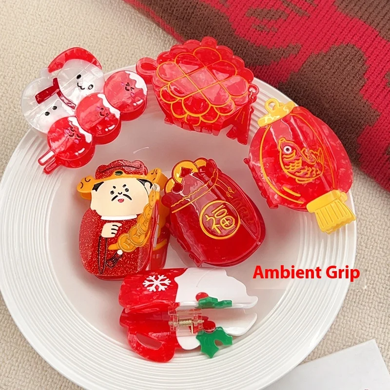 

New Year Acetate Cartoon God of Wealth Lucky Shark Clip Spring Festival New Style Hairpin Hair Accessories for Women