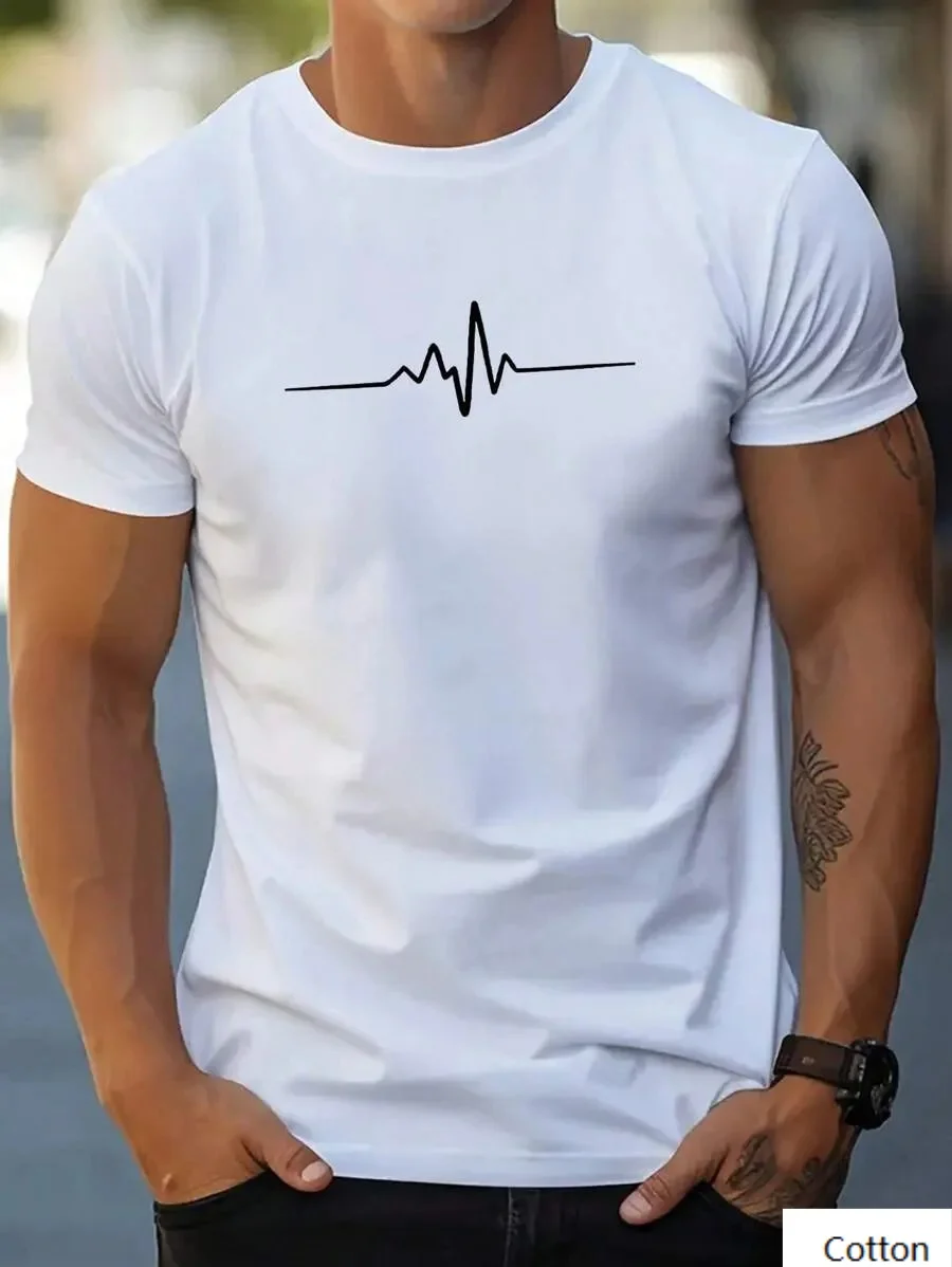 

Мужская хлопковая футболка с простым принтом сердцебиения, минималистичная мода, которую выставляется с помощью этой понимания, Yet Powerful Graphic Express