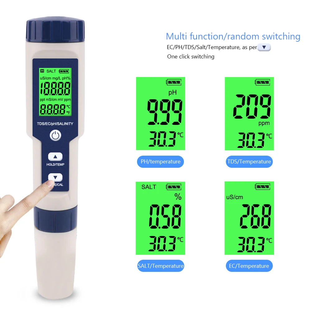 Digital Chlorine Meter PH Tester 5 In 1 SALT/ ORP/ TDS/EC/TEMP Tester CL Water Quality Analyzer for Swimming Pool Hot Spring view 6