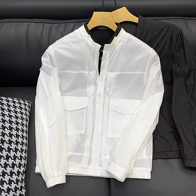 

Men's ort Sle 2024 Sun Protection Light Jaet Summer Trendy Stand Collar Anti-Uv Outerwear Breathable Zipper Closure
