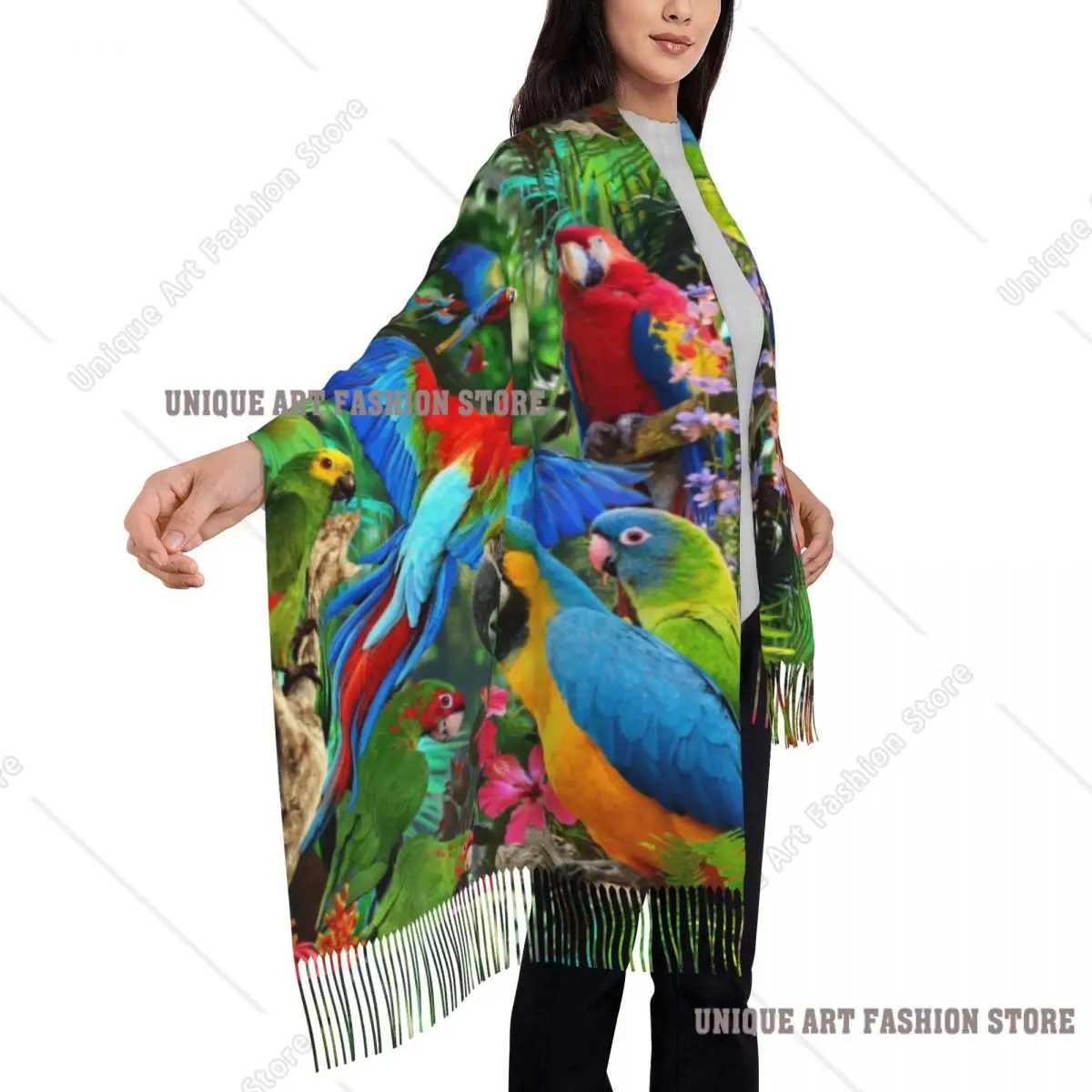 Stampa personalizzata Simpatici pappagalli tropicali Uccelli Sciarpa Uomo Donna Inverno Autunno Sciarpe calde Cockatiel Ara Parrotlet Scialli Avvolge