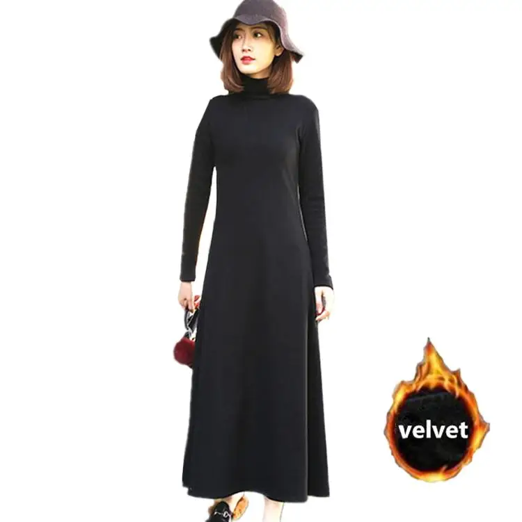 

Women Winter Warm Thick velvet dress Autunm Casual Turtleneck Pullover Knitted Maxi Dress Robe Vestidos