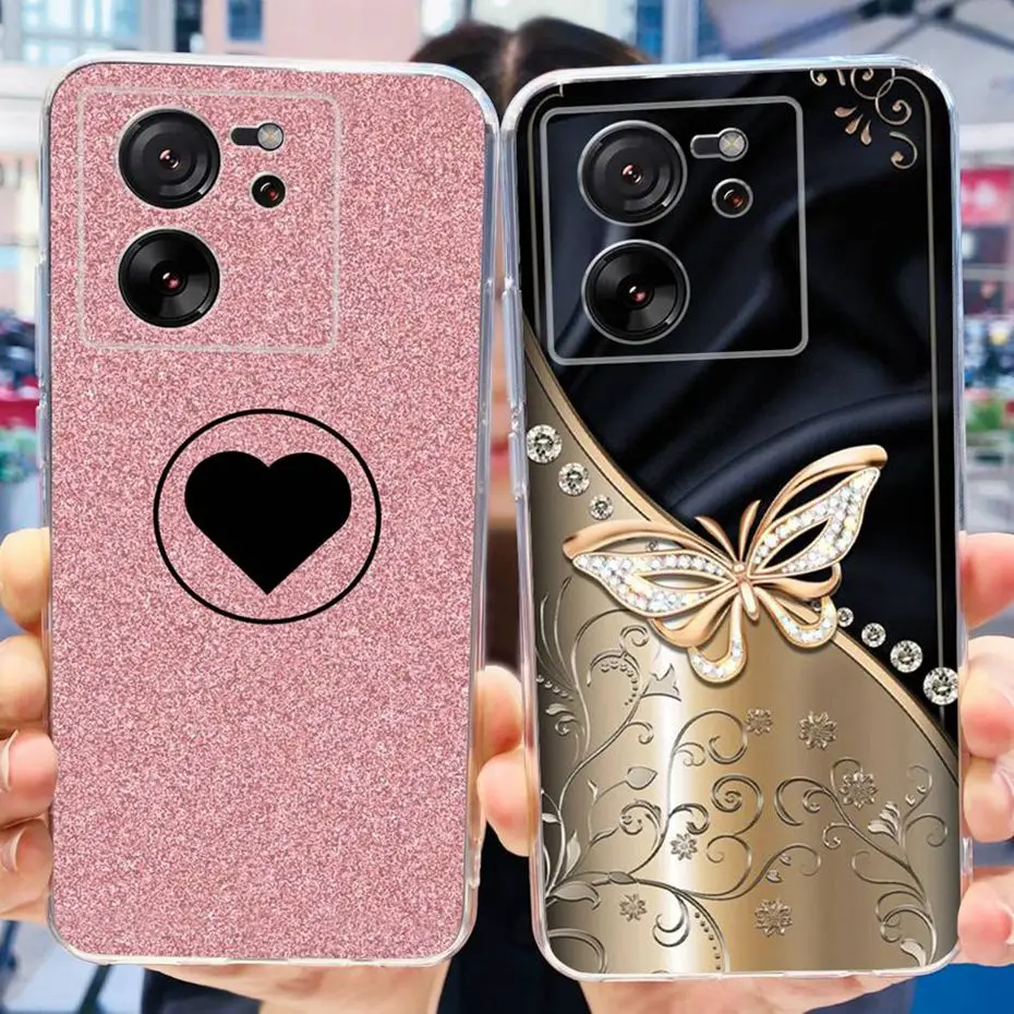 Voor Xiaomi 13T 2023 Schattige Bloem Kat Patroon Telefoonhoesje Voor Xiaomi 13T Pro 5G Mi 13T 13Tpro Zachte Siliconen Tpu Achterkant