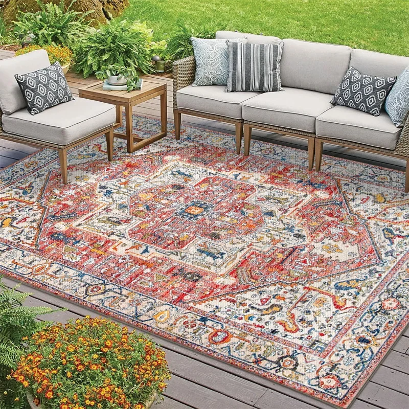 VIKAMA Outdoor Vintage Persian Square Rug Pad Soft Comfortable Non-Slip Open Air Balcony Sofa Living Room Home Decor Rugs