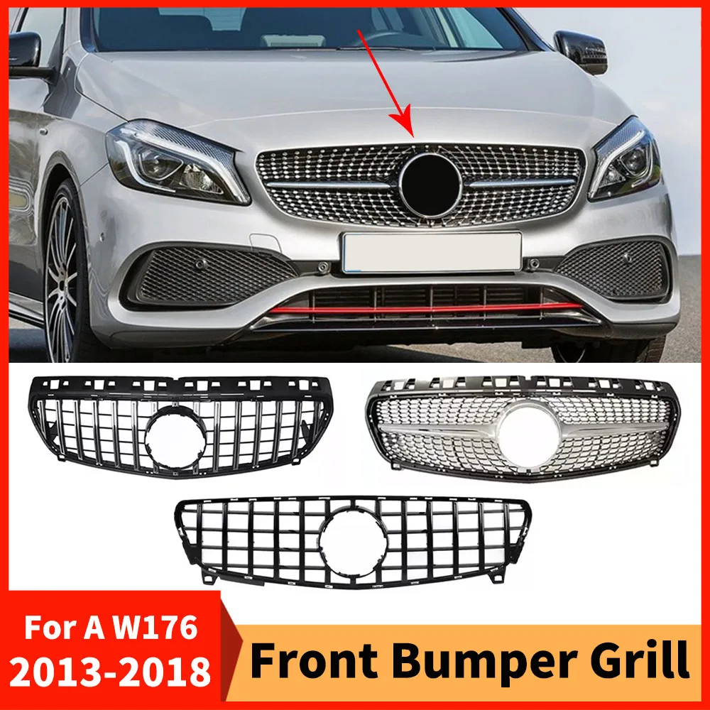 

Front Hood Grille Racing Grill Styling For Mercedes Benz A W176 2013-2018 A180 A260 A200 A45 GT Diamond Style Tuning Accessories