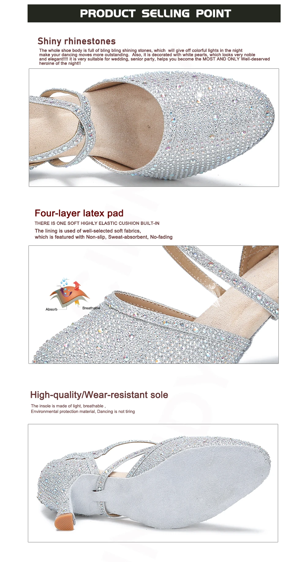CINMIDY Rote Strass-Lateintanzschuhe Damen Tango-Tanzschuhe Moderne Schuhe Weiche Sohle Hochzeitsschuhe Silber – Detail 6