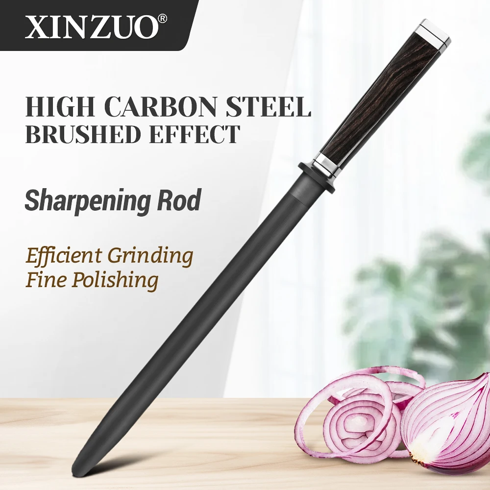 

XINZUO Knife Sharpening Rod High Carbon Steel Honing Stick with Ebony Wood +Black G10 Handle for Kitchen Restaurant Use Tool