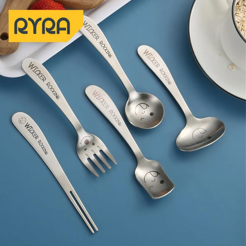 Smiling Face Spoon Portable Durable Strong 304 Stainless Steel Tableware Feeding Spoon Cartoon Household Spoon Fork Hanami