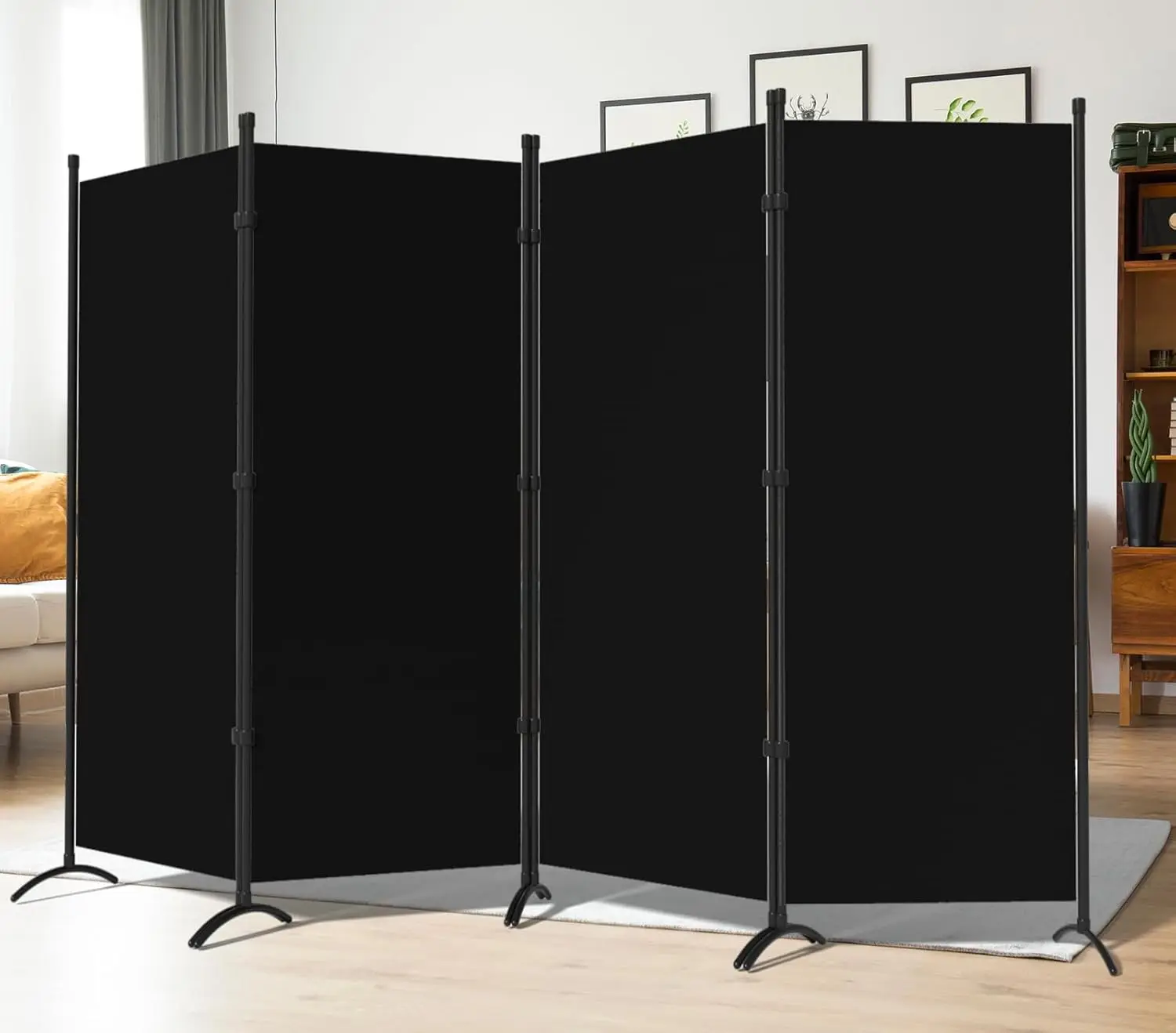 

4-Panel Folding Privacy Screen Room Divider Steel Frame Fabric Office Partition Home Decor Black