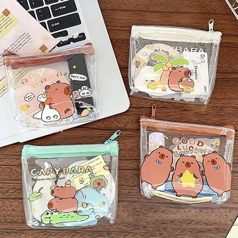 การ์ตูนพีวีซี capybara กระเป๋าถือใส่เหรียญน่ารักกระเป๋าสตางค์กันน้ำแบบพกพากระเป๋าใส่เหรียญขนาดเล็กที่สำคัญหูฟังจัดสำหรับเป็นของขวัญเด็ก