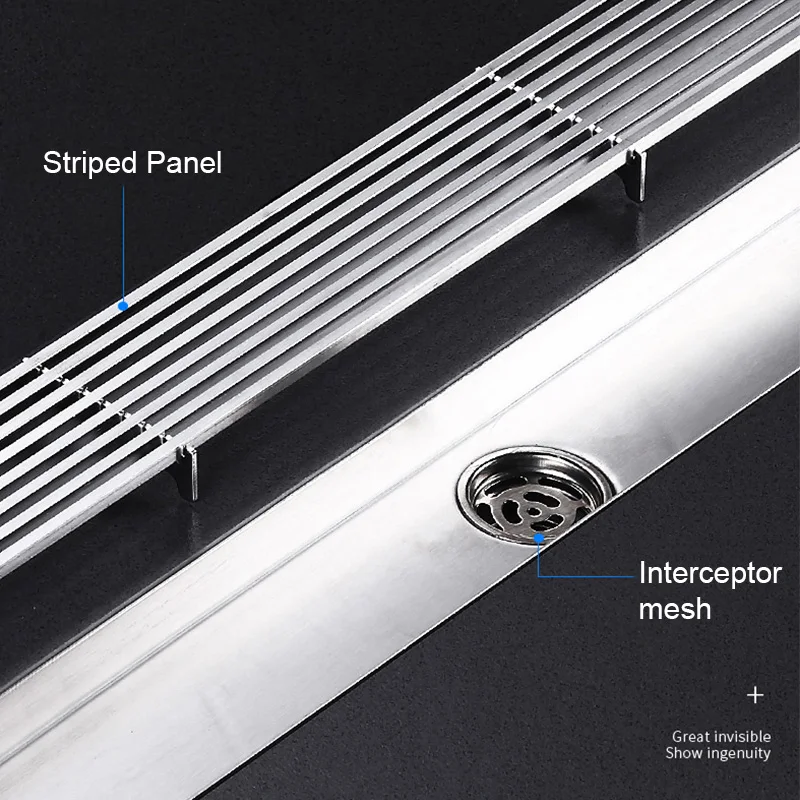 SUS 304 Stainless Steel Floor Drain Deodorant High Flow Rate Strip Shower Drainer Bathroom Rectangular Drainage Tank Accessory