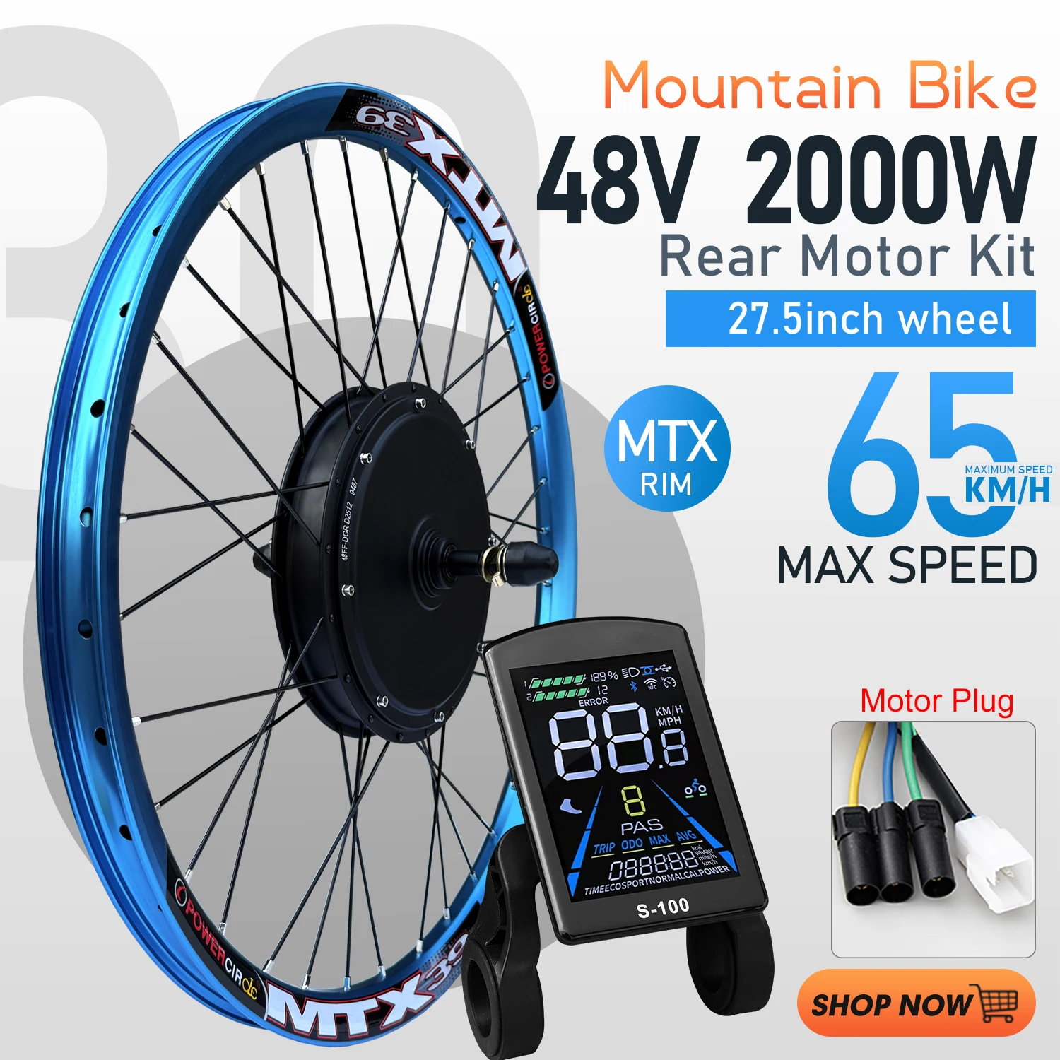 AliExpress LITTLE TT MTX39 48V 2000W Electric Bicycle Conversion Kit Rear Hub Motor Wheel dropout 135-142mm Bicycle Wheel 27.5" For Ebike Motor Kit