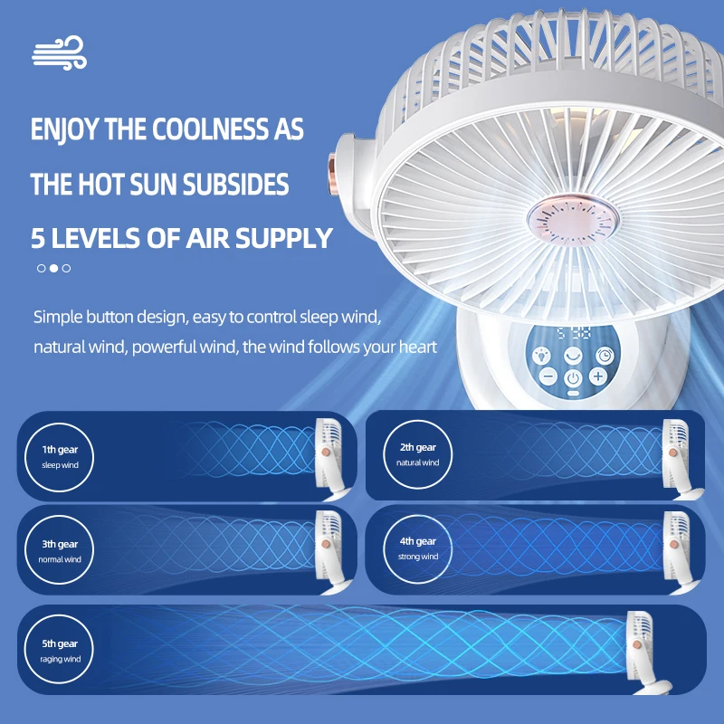 3 in 1 Electric Fan Wireless Desktop Cooling Fans Shake Head Clip Portable Air Conditioner USB Type-C 3 Speeds  Mini 캠핑에어콘