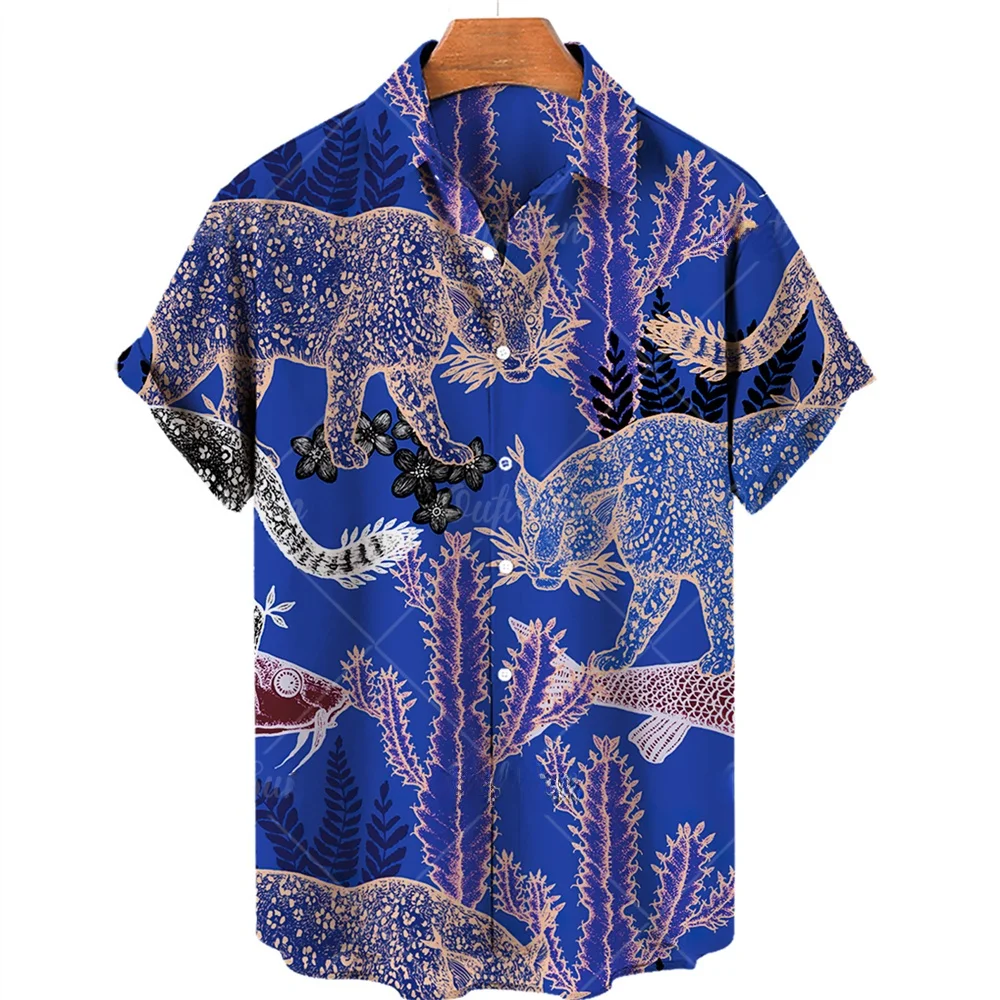 Unisex 2023 Summer Hawaiian Shirt Men 3D Animal Print  Collar Fleece Lined Thickened Special Wide Fit Autumn Shirt
