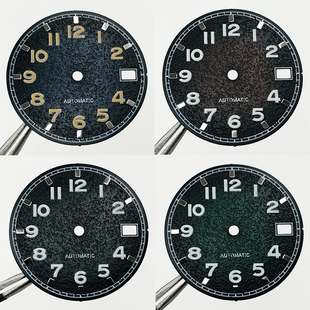 Nh35 29mm Sterile Black Watch Dial Green Luminous Watch Faces for NH35/4R/7S Movement Replacement Parts