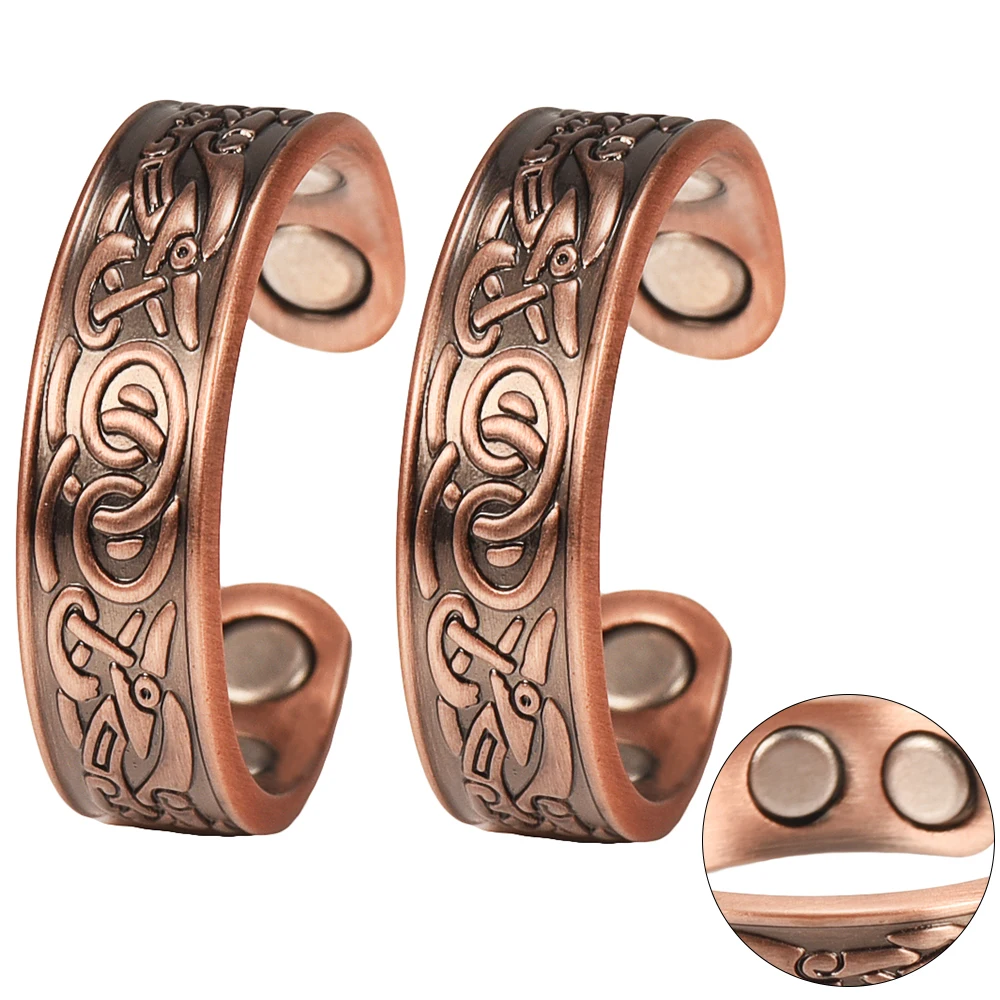 Wollet Copper Magnetic Ring for Women, 99% Pure Copper Rings Retro 2pcs Set with Magnet, Fashion Jewelry Gift