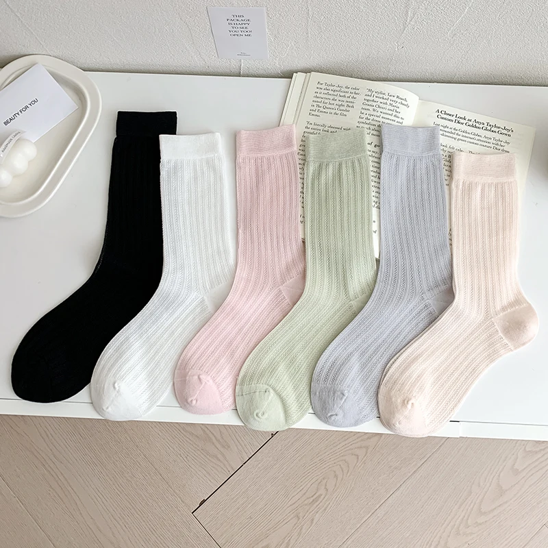 Socks For Women Summer New Solid Color Breathable Girl Thin Socks Simple Japanese Style Casual Mesh Socks Hollow Out Comfortable