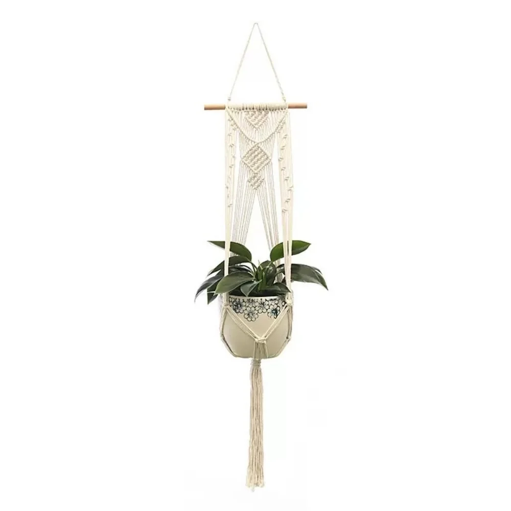 Bohemian-style Hand-Woven Plant Hanging Baskets, Indoor Hanging Pot Holders, Adjustable Length, Garden Decoration