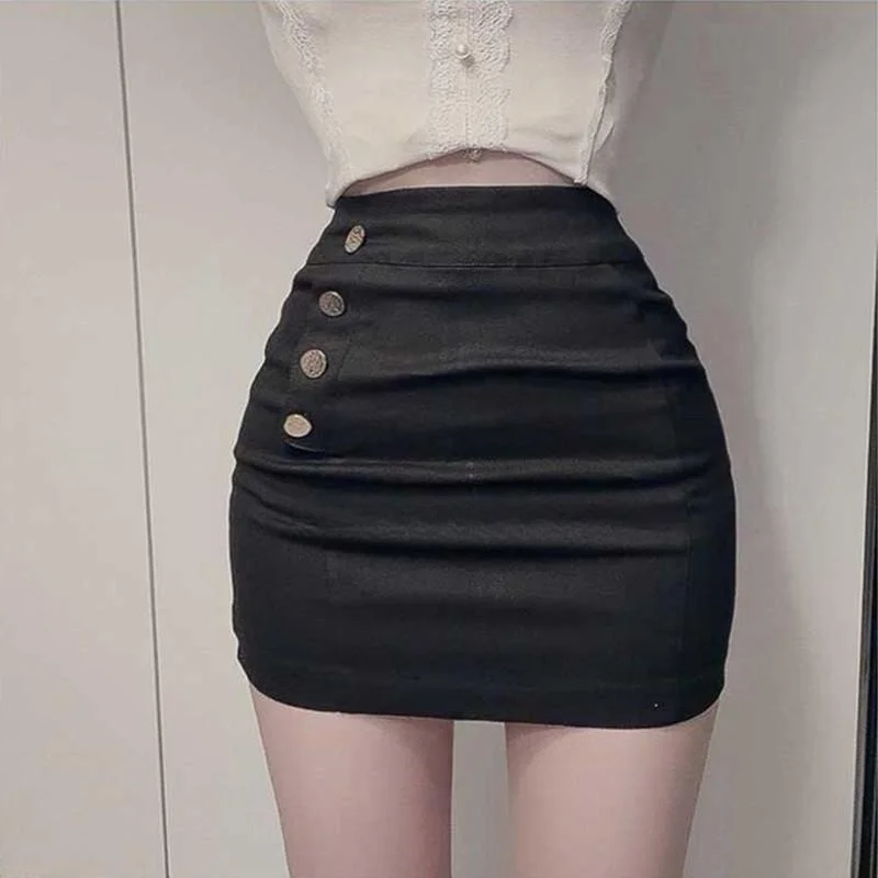 High Waist Slim Fit Short Skirt Dongda Gate New Style Sexy Girl Style Single Button High Waist Bodycon  Skirt for Women