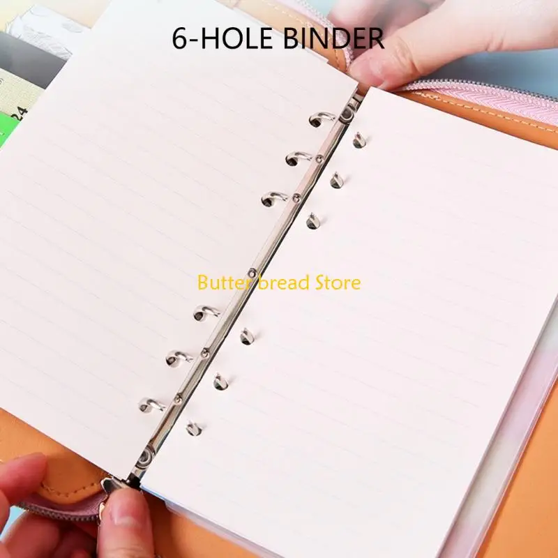 W89C Refillable 6 Rings Binder for Filler Paper Zippered Leather Notebook Binder Cover with Card Pocket and Elastic Pen Slot