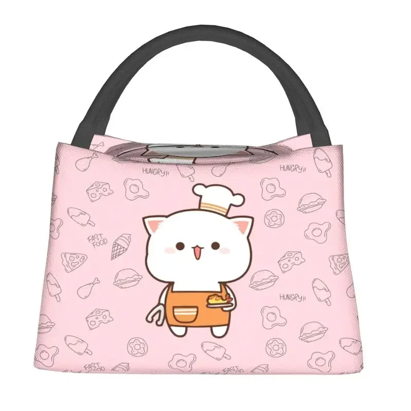 Funny Cooking Master Peach Insulated Lunch Bag for Outdoor Picnic Mochi Cat Resuable Thermal Cooler Bento Box Women