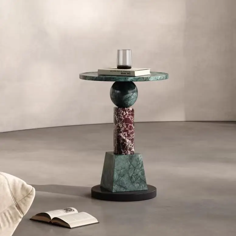 xc-Light Luxury Marble Stone Side Table Hotel Restaurant Cafe Small Round Coffee Table Sofa Side Table for Living Room#