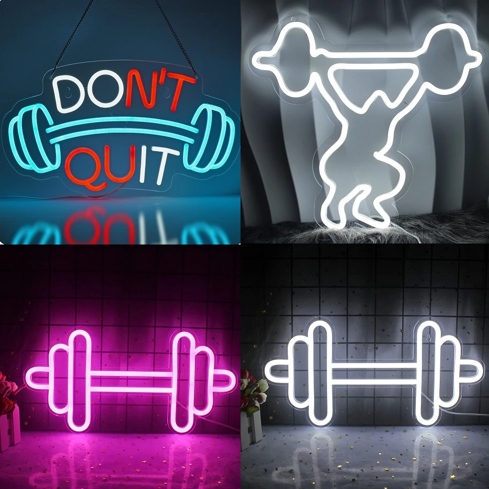 Barbell Fitness Neon Sign Dumbbell LED Light Gym Art Wall Decoration For Workout Room Sport Club Weightlifting Teens Boys Gift