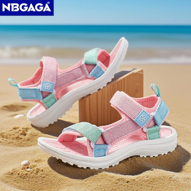 Cute Pink Kids' Girls Sport Sandals Open-Toe Non Slip Walking Shoes for Children Boys Outdoor Beach Sandals Summer Breathable