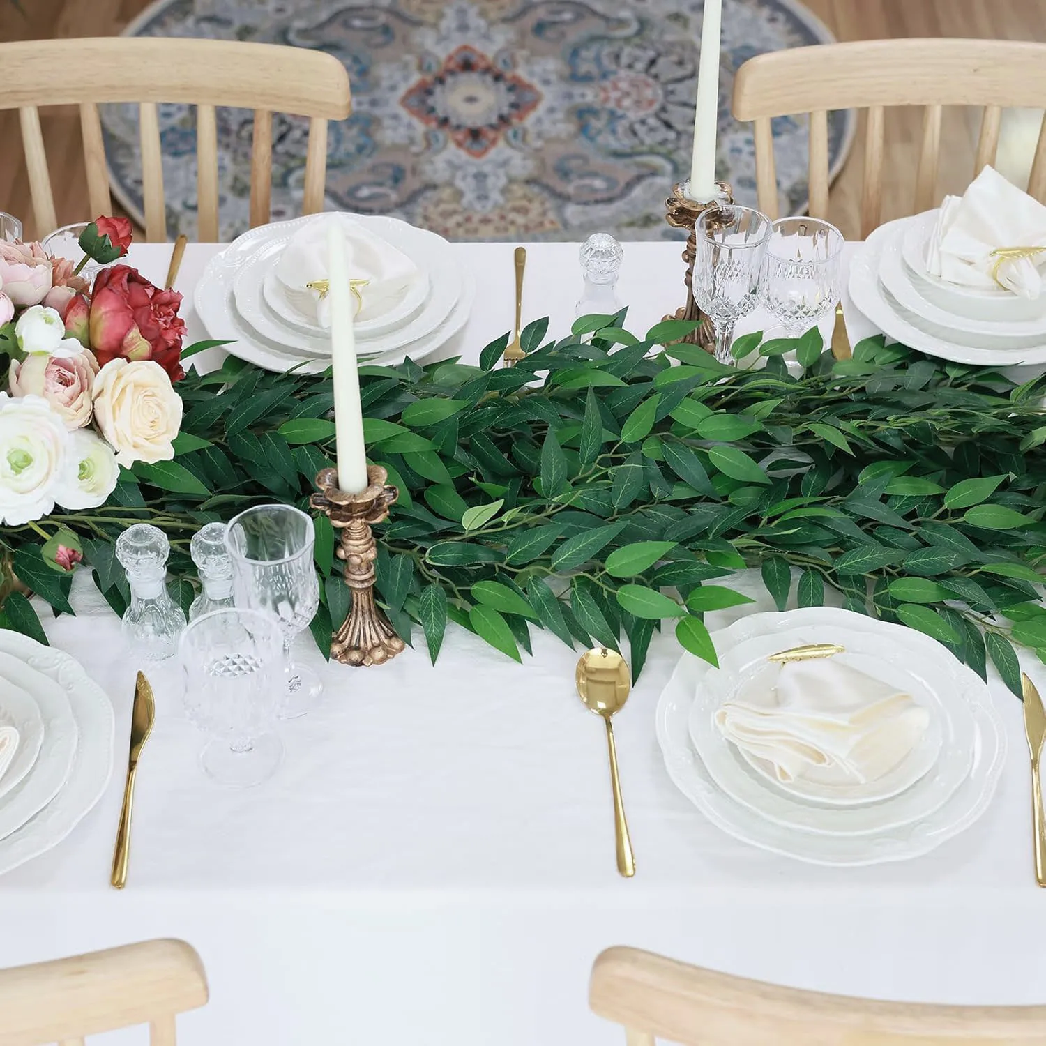 YeeNanee 2pcs Artificial Italian Ruscus Vines Silk Willow Greenery Garlands for Wedding Arch Table Centerpieces Room Decor