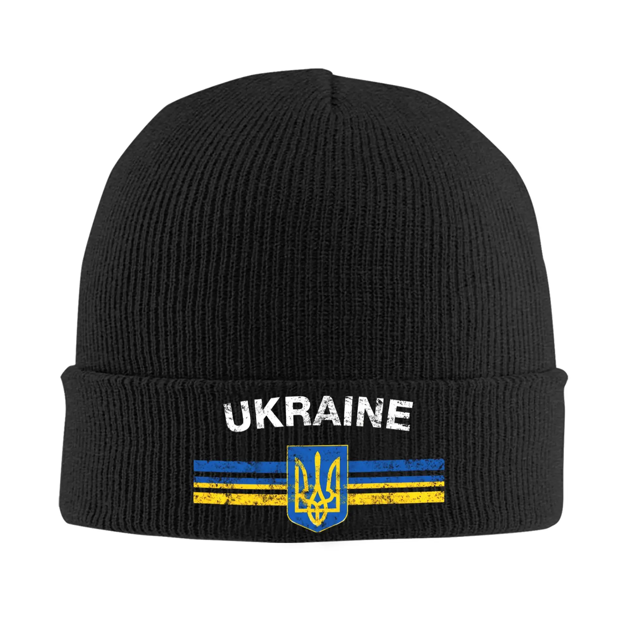 Ukraine Symbol Ukrainian Trident Knitting Hat Beanie Hats Kpop Elastic Adult Unisex Bonnet Hats Autumn Winter Fashion Caps Gift