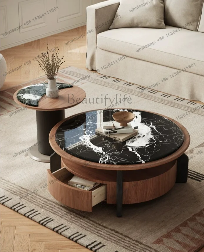 LD25 Chinese and ancient style marble coffee table combination Italian minimalist round living room coffee table