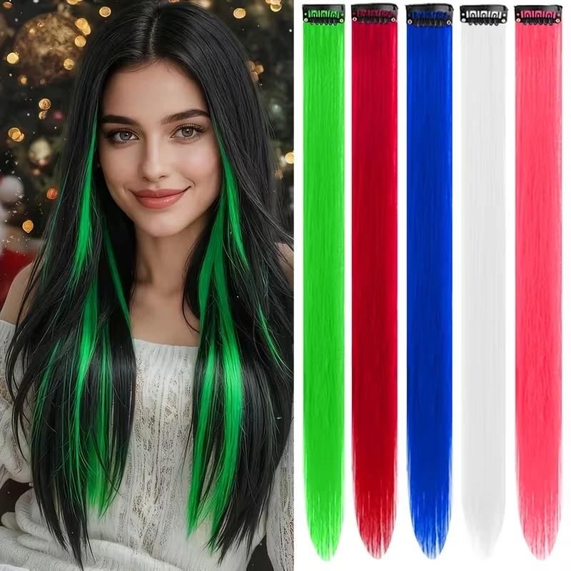 

Набор из 10 штук: синтетические цветные накладные пряди для волос 20 дюймов, термостойкие, легко накладываются и снимаются, для женщин