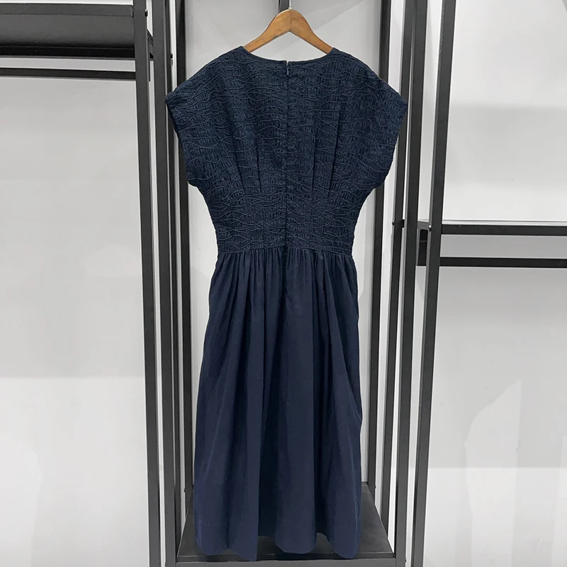 2026 omen's Elegant Textured Cap Sleeve Midi Dress Smocked Waist Flared Casual Dress in 3 Colors