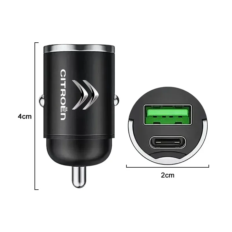 1Pcs Car Charger USB Type-C Fast Charging Adapter Car Accessories for Citroen Saxo Picasso C1 C2 C4 C5 C6 C8 C4L Xsara Berlingo