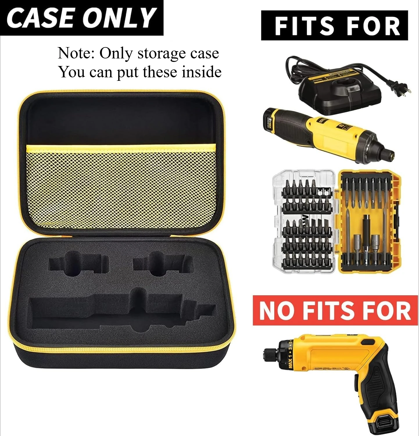Case Compatible with DEWALT 8V MAX Cordless Screwdriver Kit DCF682N1, Gyroscopic Storage Holder with Mesh Pocket for Electric